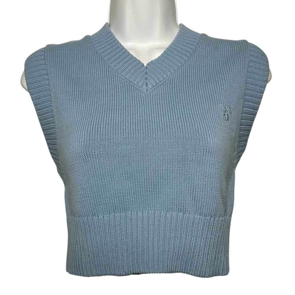 Tna Aritzia Women’s Light Blue Sleeveless V-Neck Knit Sweater Vest- Size Small